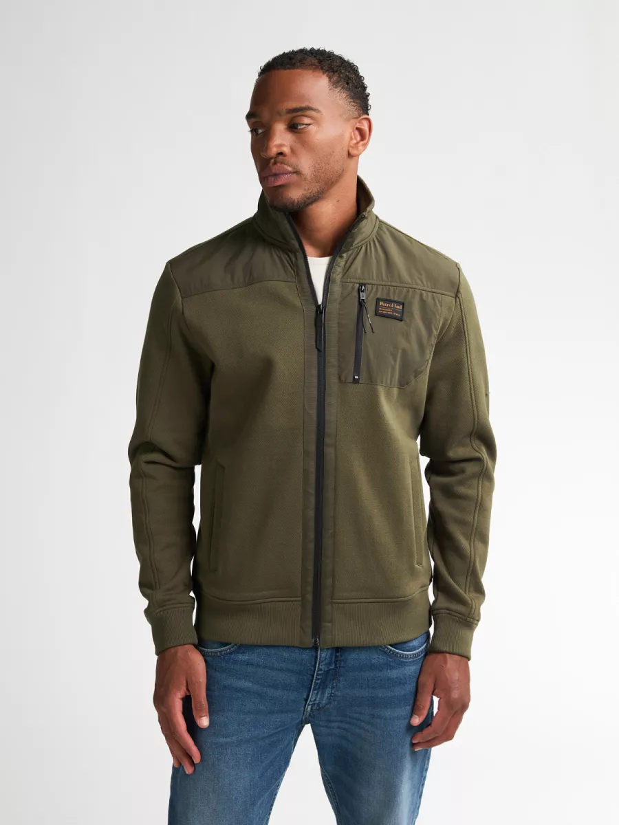 PETROL INDUSTRIES-Men Sweater Collar Zip-M-3050-SWC323-6088 Army green-LEGERGROEN