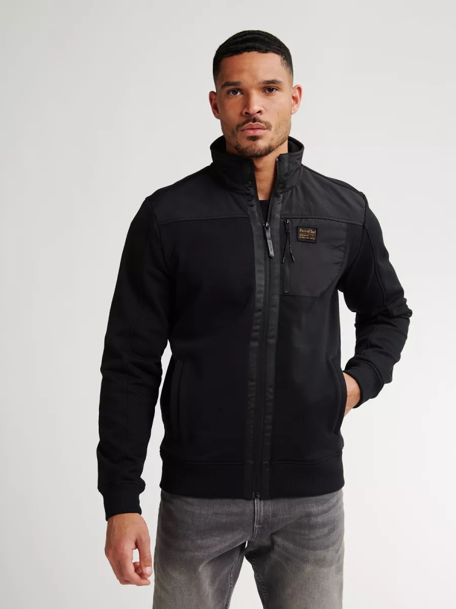PETROL INDUSTRIES-Men Sweater Collar Zip-M-3050-SWC323-9111 Deep black-ZWART