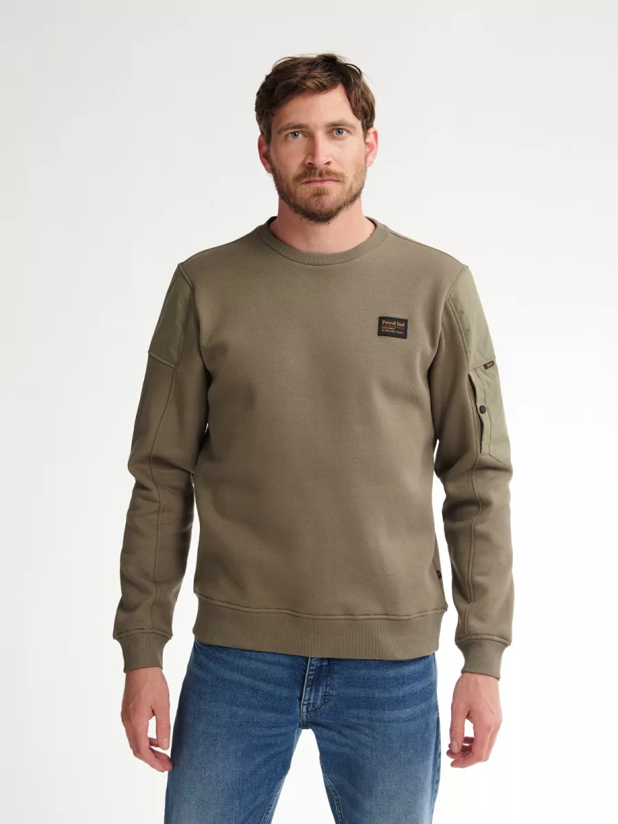 PETROL INDUSTRIES-Men Sweater Round Neck-M-3050-SWR322-6174 Mossy stone-STONE