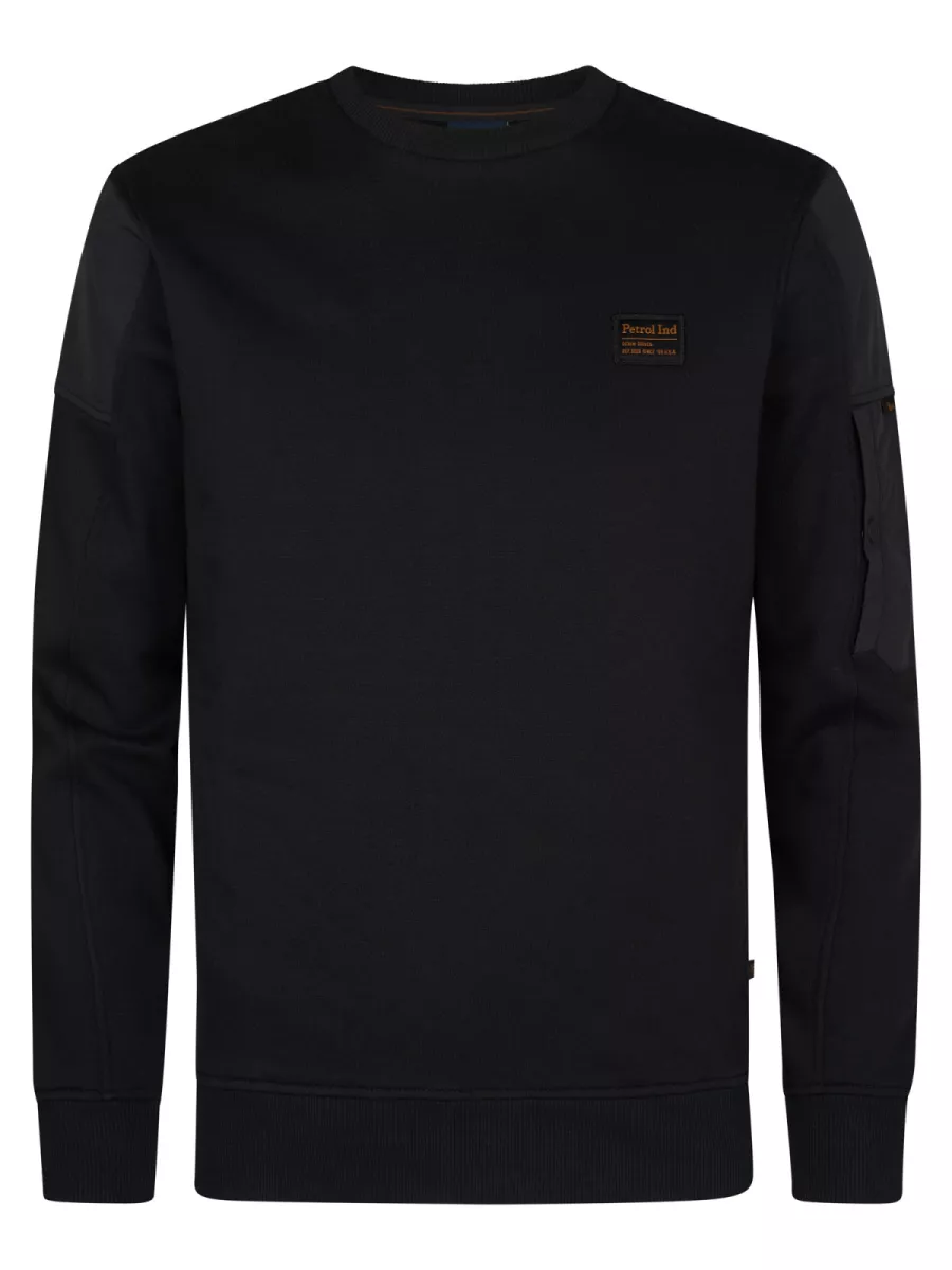 PETROL INDUSTRIES-Men Sweater Round Neck-M-3050-SWR322-9111 Deep black-ZWART