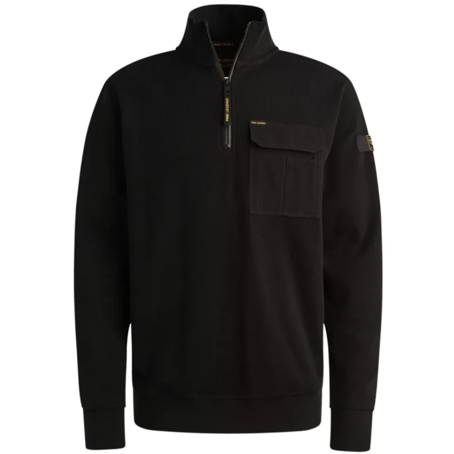 PME LEGEND-Half zip collar knit look jersey-PSW2509457-999 Black-BLACK
