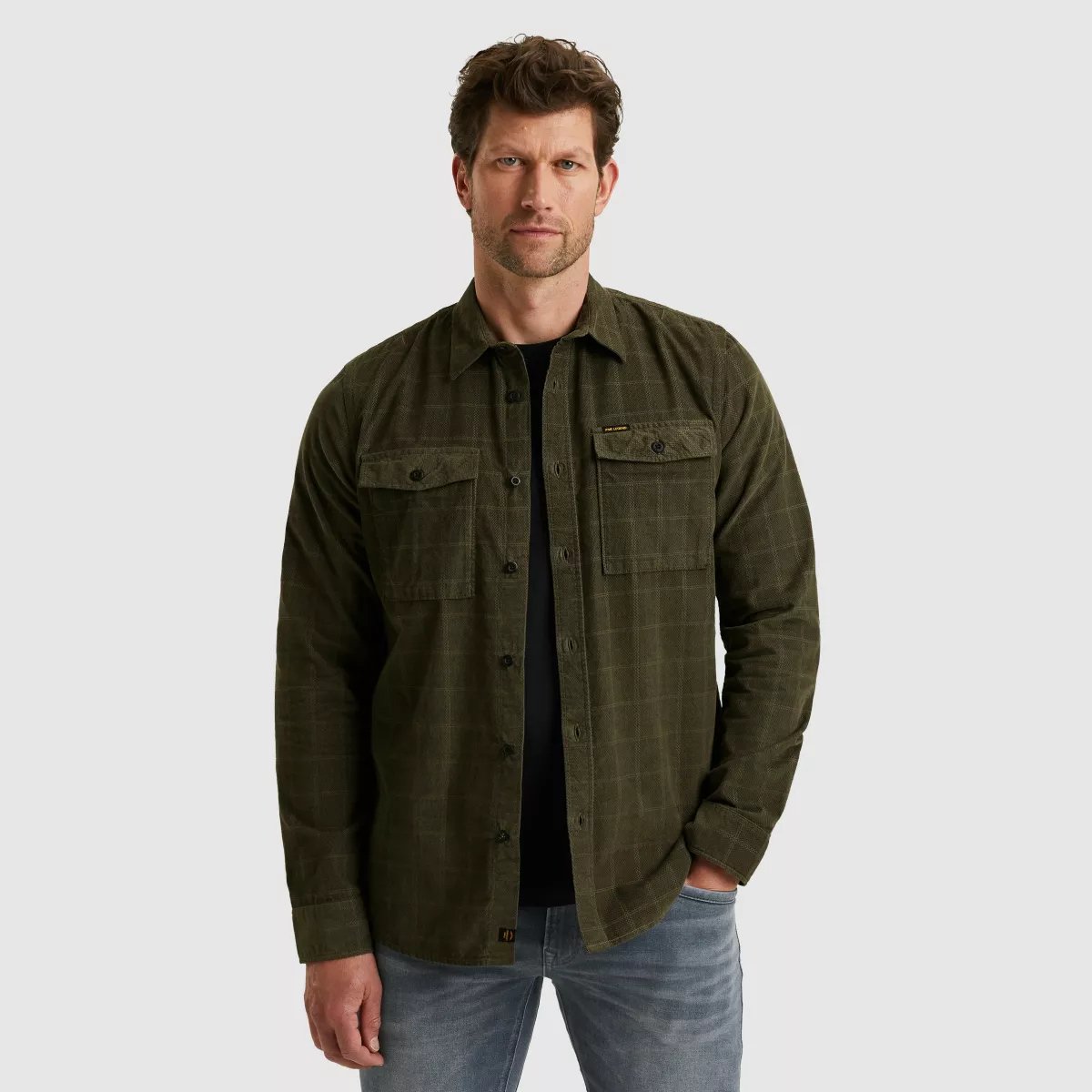 PME LEGEND-LONG SLEEVE SHIRT Fine Corduroy-PSI2509242-8039 Beluga-BRUIN
