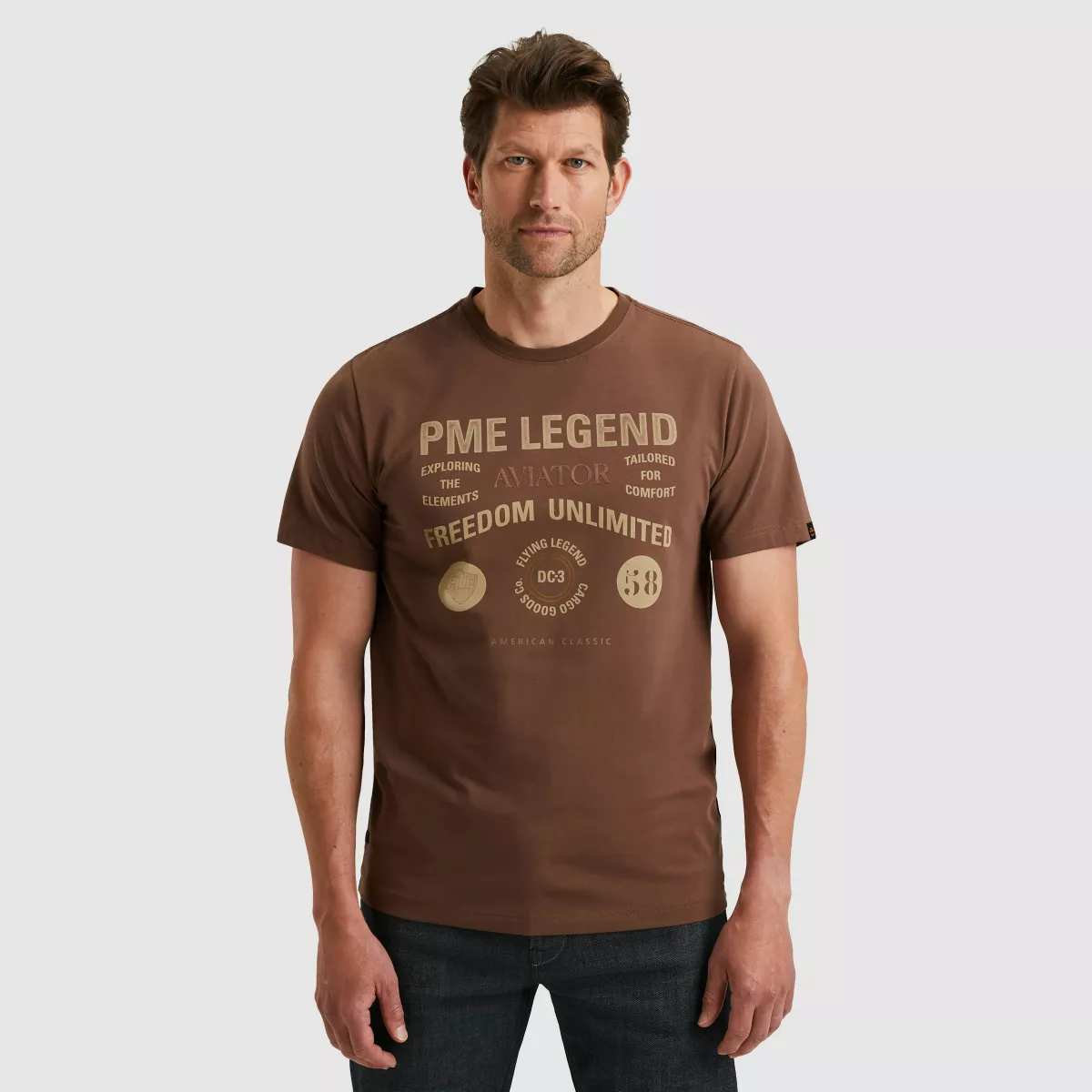 PME LEGEND-Short sleeve r-neck cotton elastan-PTSS2509566-8203 Marron-BORDEAUX