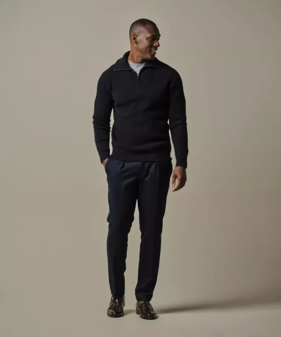 Profuomo-Pullover half zip-PPWJ30025D-P Navy-LICHT BRUIN