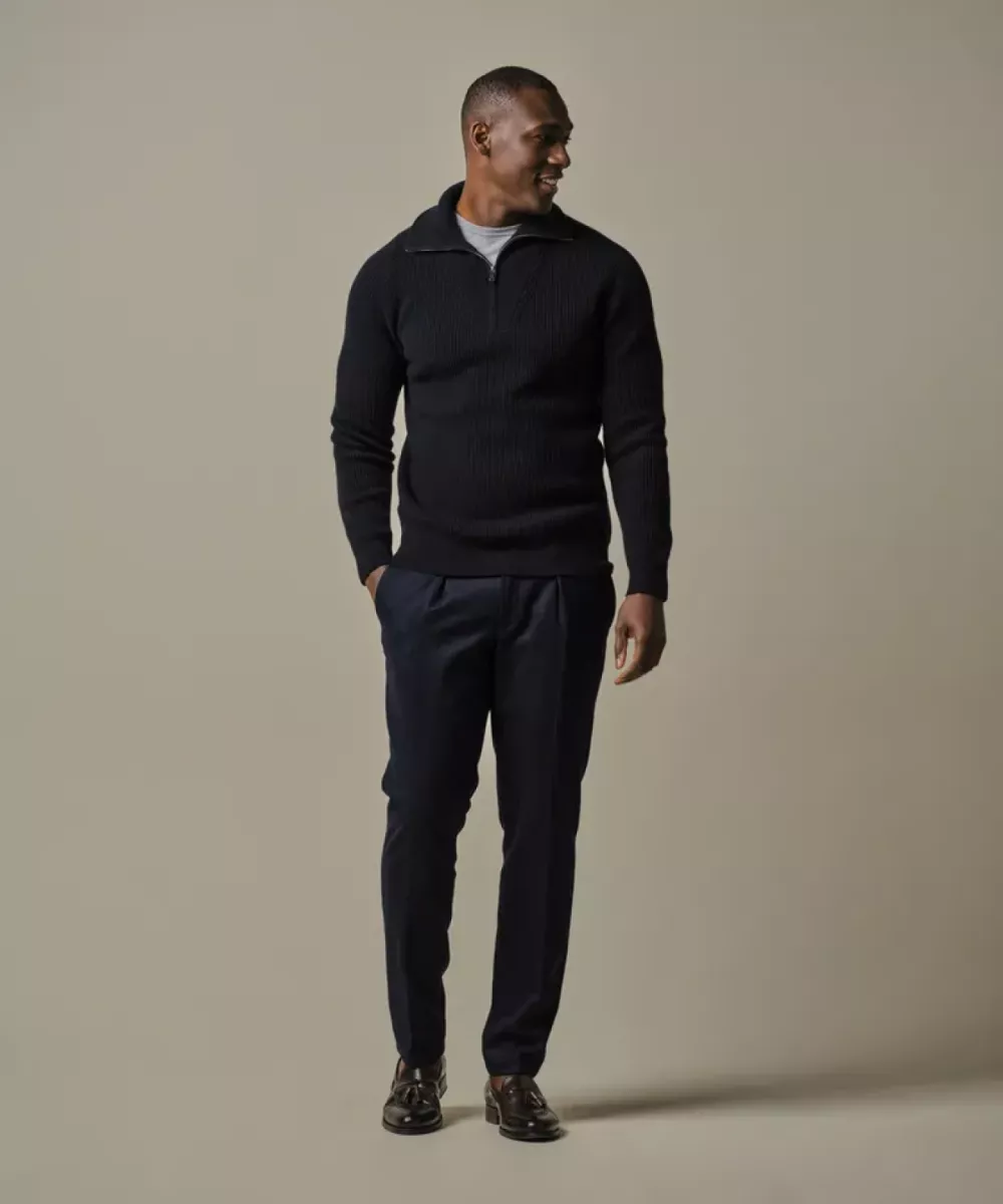 Profuomo-Pullover half zip-PPWJ30025D-P Navy-LICHT BRUIN