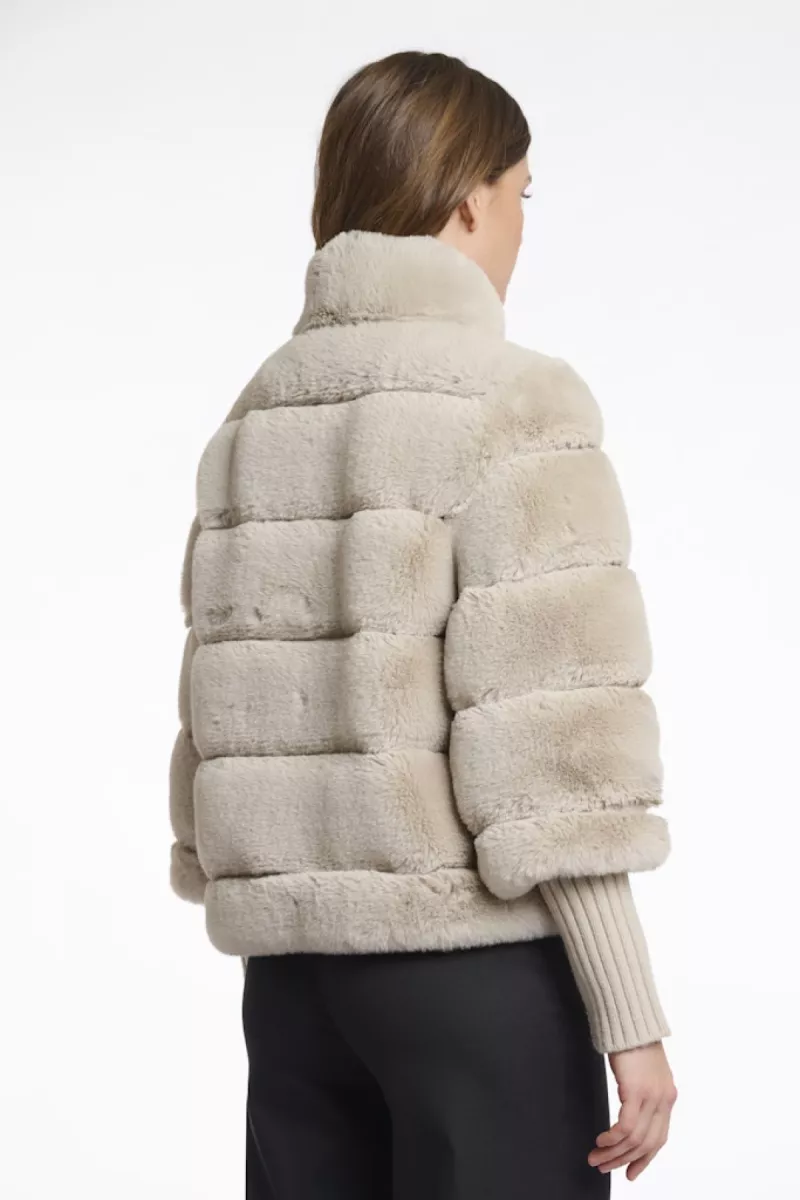 RINO & PELLE-Faux fur jacket with knitted sleeves-Feline.7002512-Birch-BEIGE