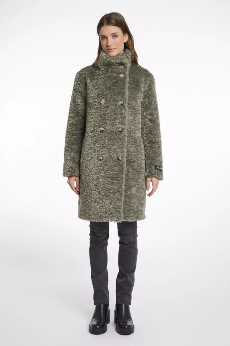 RINO & PELLE-Mid Long Teddy Coat-Ena.7002512-Green ash-GROEN