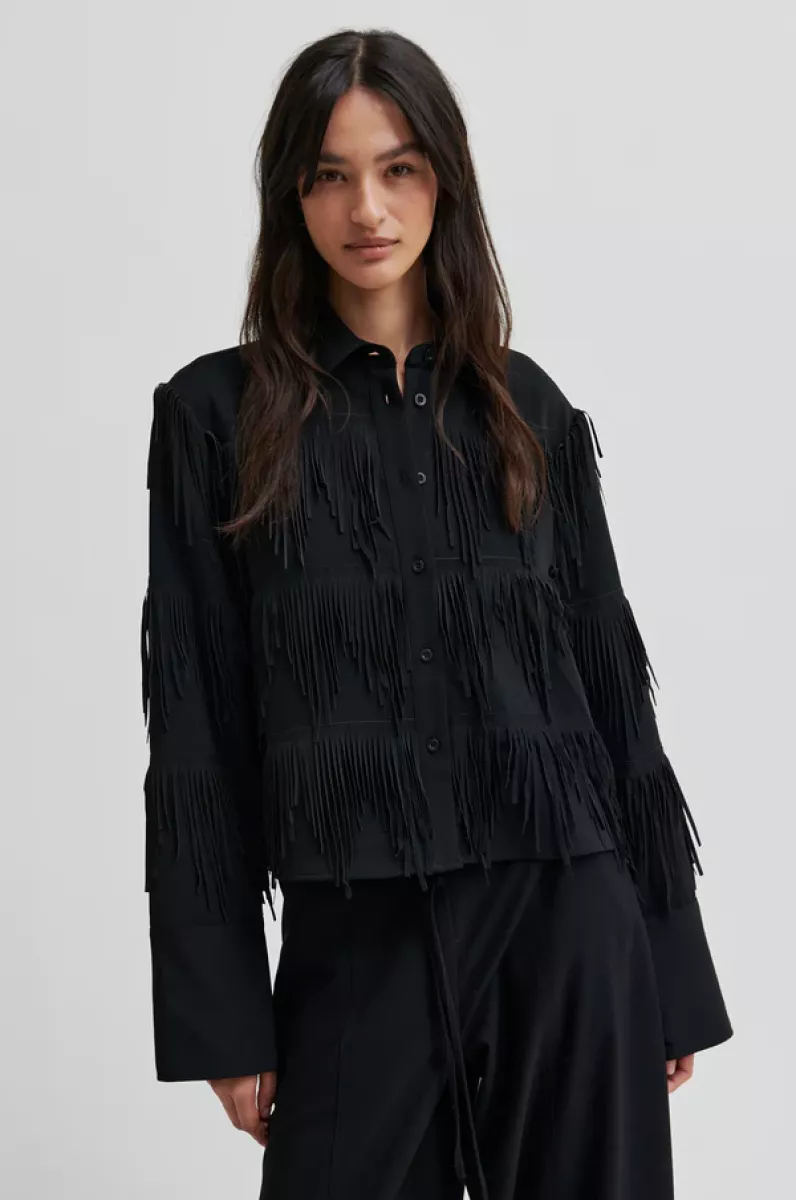 Second Female-Blouse LM-Dancing Cropped Shirt-8001 Black-ZWART