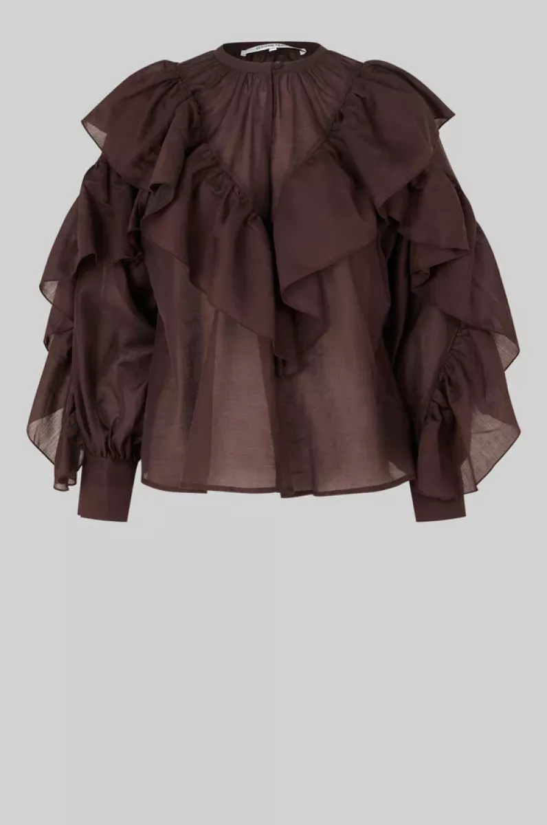 Second Female-Blouse LM-Fria Frill Blouse-6021 Chocolate Plu-CHOCOLADE
