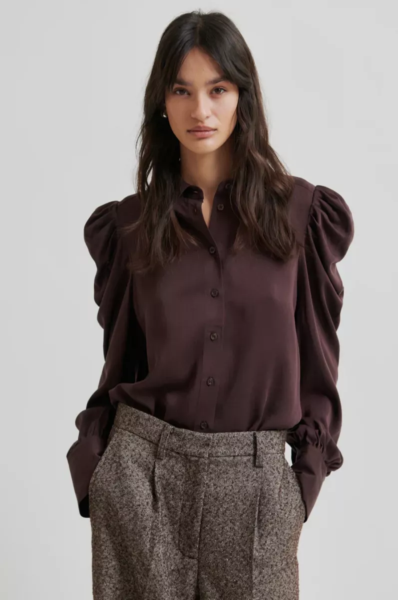 Second Female-Blouse LM-Samantha Shirt-6021 Chocolate Plu-CHOCOLADE