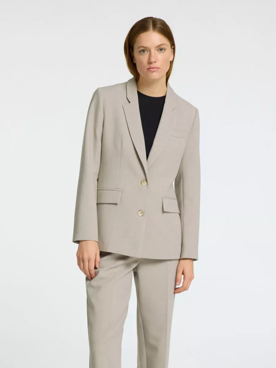 Selected Femme-SLFRITA LS CLASSIC BLAZER MEL NOOS-16094203-Island Fossil-BEIGE