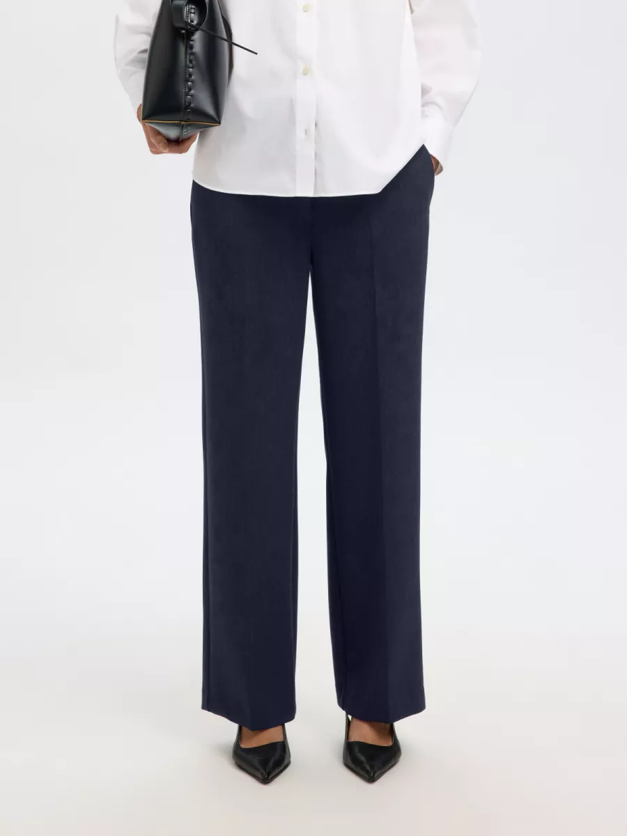 Selected Femme-SLFRITA MW WIDE PANT DARK SAP MEL N-16090234-Dark Sapphire-BLAUW