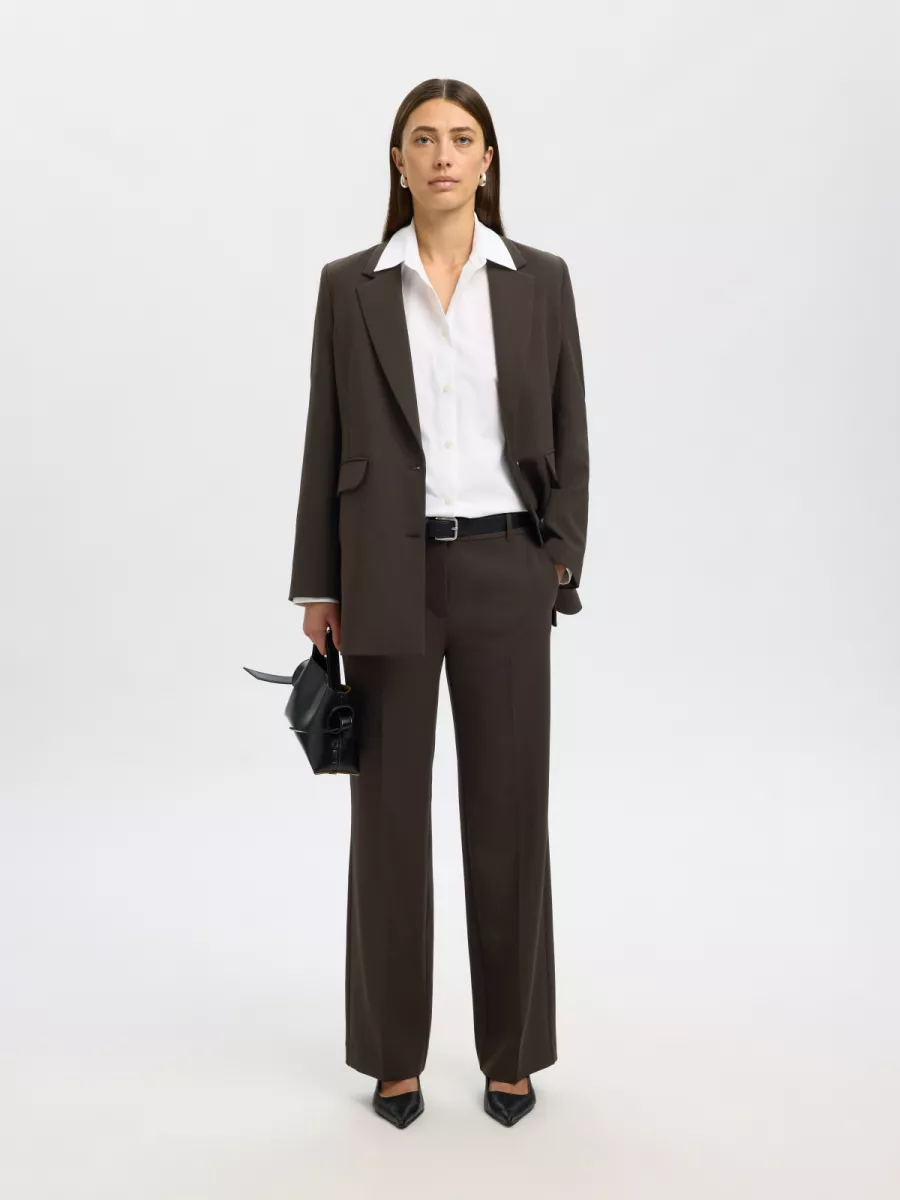 Selected Femme-SLFRITA MW WIDE PANT MEL NOOS-16094206-Delicioso-BRUIN
