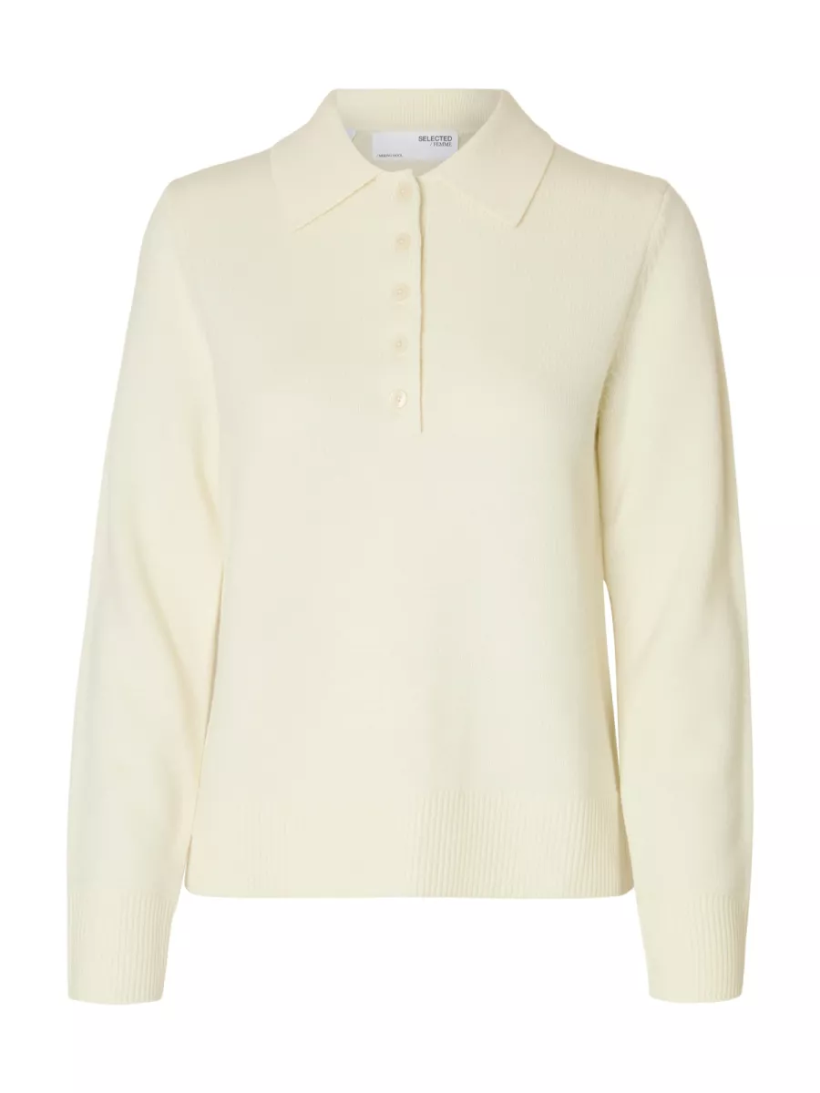 Selected Femme-SLFTHEA LS KNIT CHUNKY COLLAR NECK-16098929-Snow White-OFF WHITE