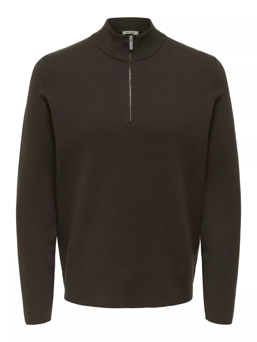 SONS-ONSCOOPER HALF ZIP HIGH NECK KNIT N-22032411-Demitasse-BRUIN