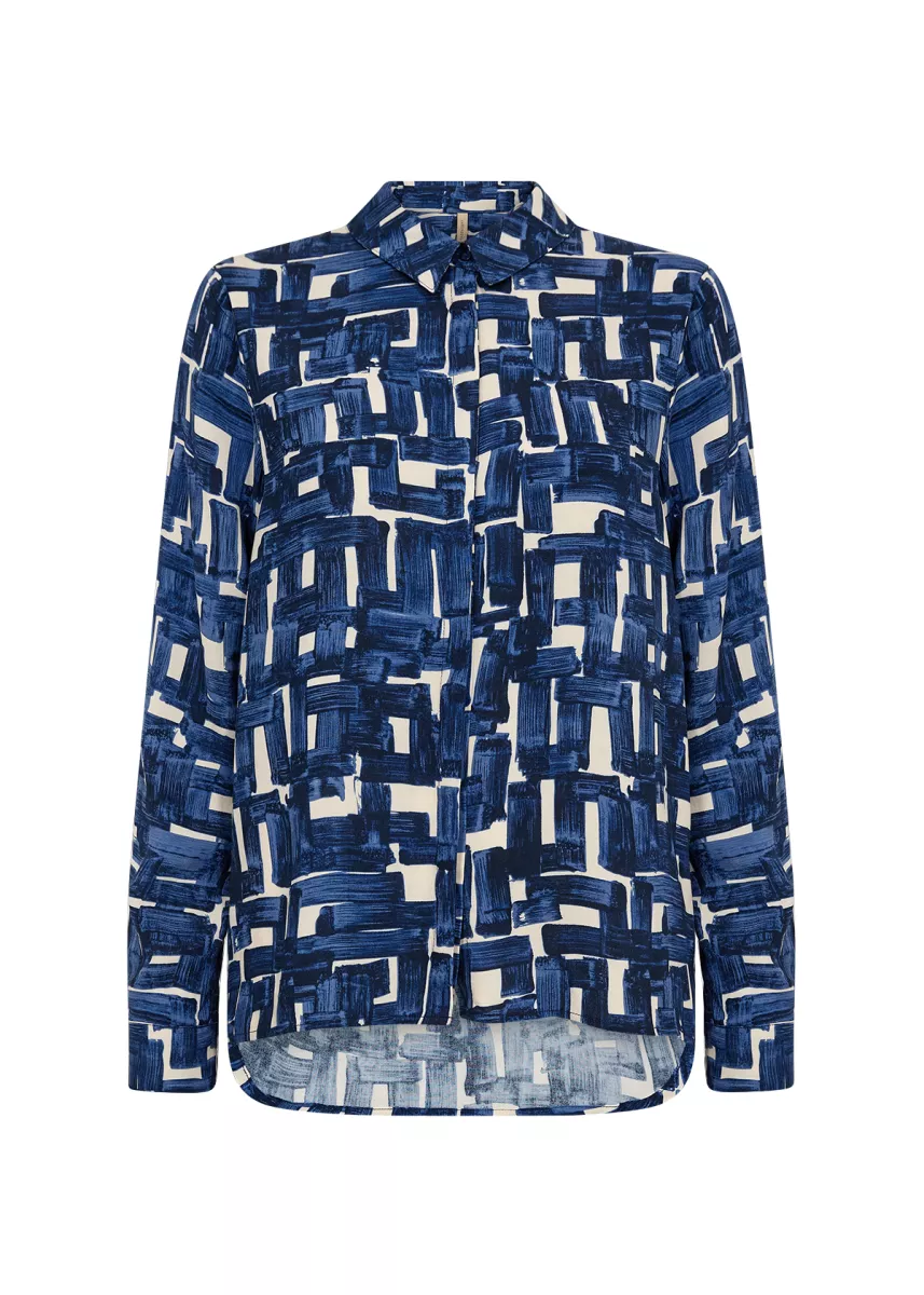 SOYA CONCEPTS-Blouse LM-Vebina 2-6832-BLAUW COMBINATIE