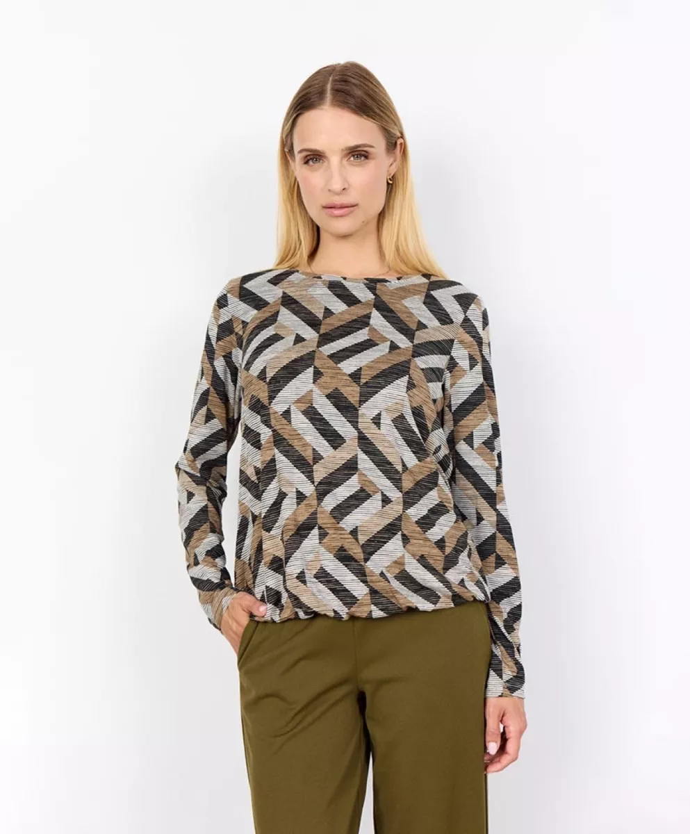 SOYA CONCEPTS-Shirt LM-Galina 64-8008-BRUIN COMBINATIES