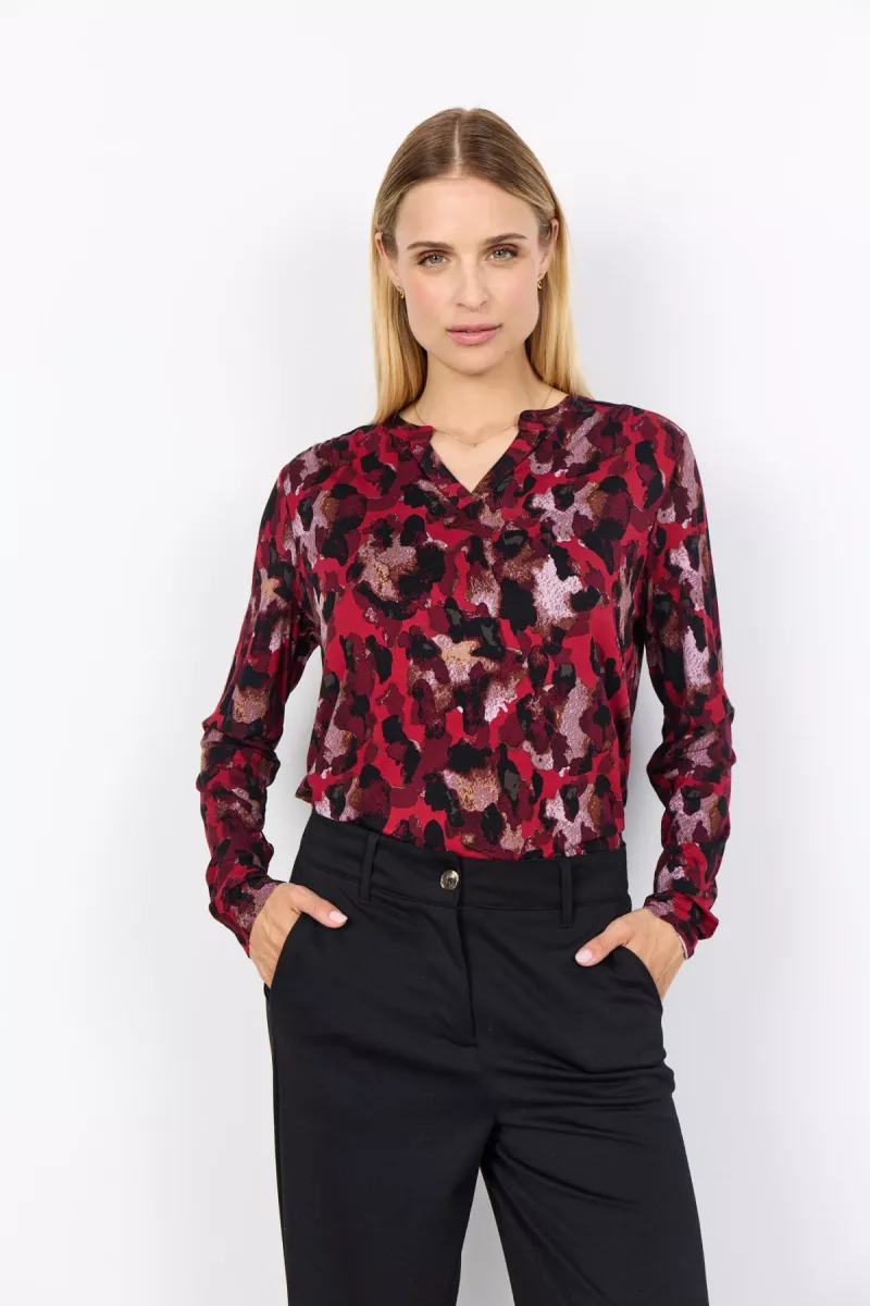 SOYA CONCEPTS-Shirt LM-Marica Aop 341-4780-ROOD COMBINATIES