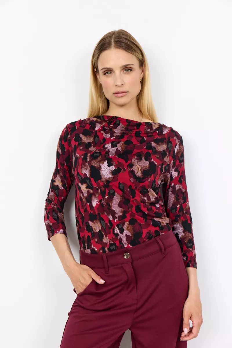 SOYA CONCEPTS-Shirt LM-Marica Aop-4780-ROOD COMBINATIES