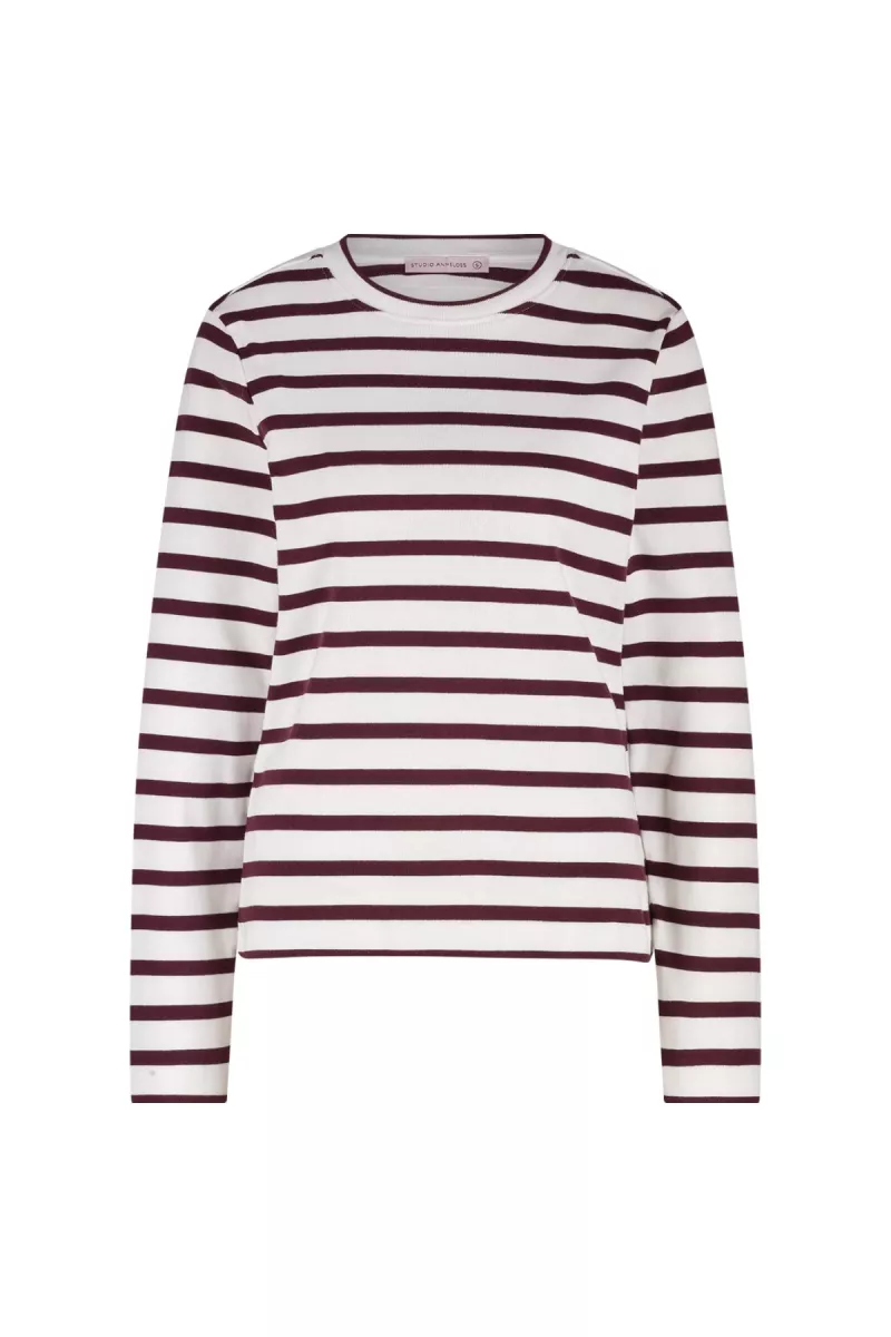 STUDIO ANNELOES-Annika stripe ls tshirt-13235-1130 off white/bordeaux-OFF WHITE