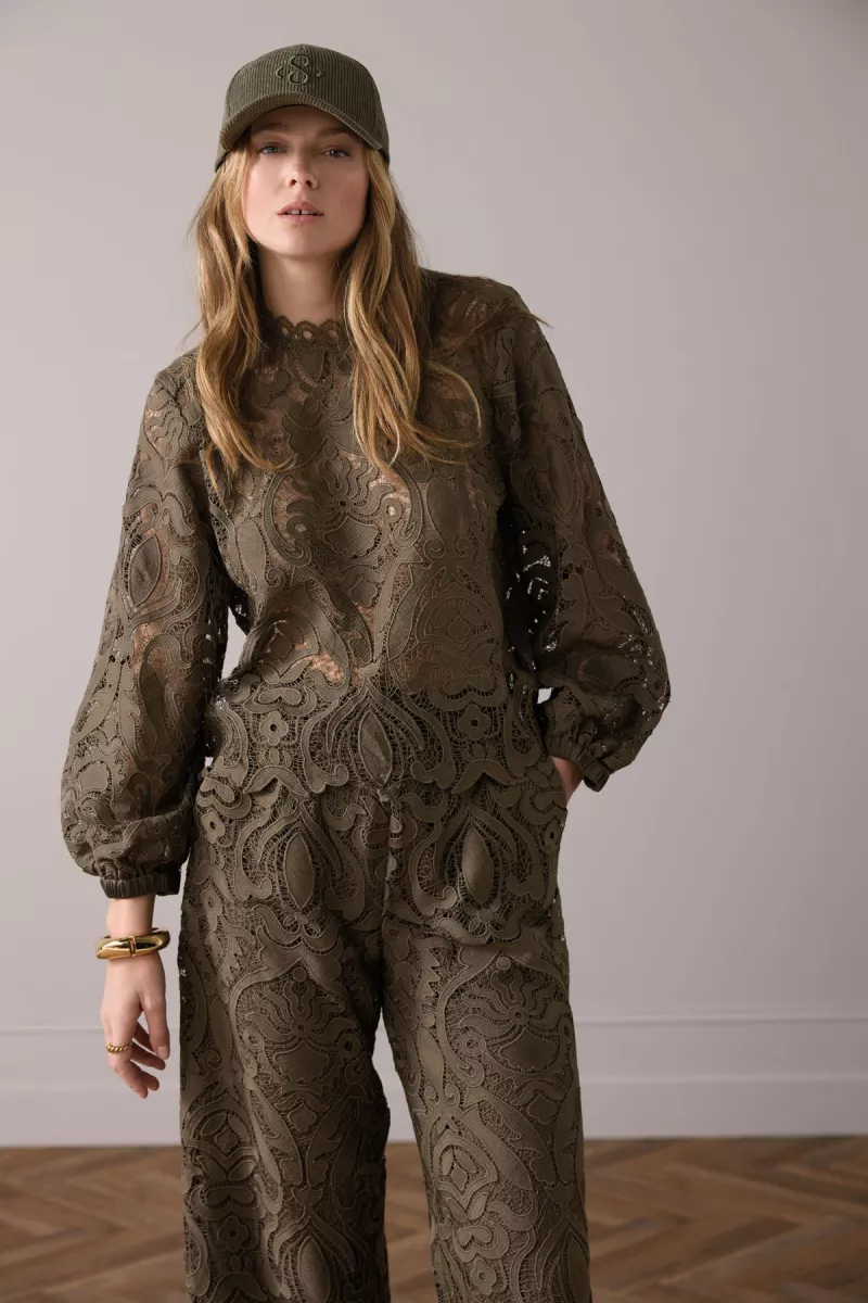 Summum-Blouse lace-2s3220-12182-655 Dark camo-LEGERGROEN