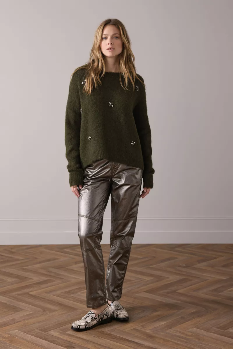Summum-Embellished sweater cozy melange knit-7s7944-7997-655 Dark camo-LEGERGROEN