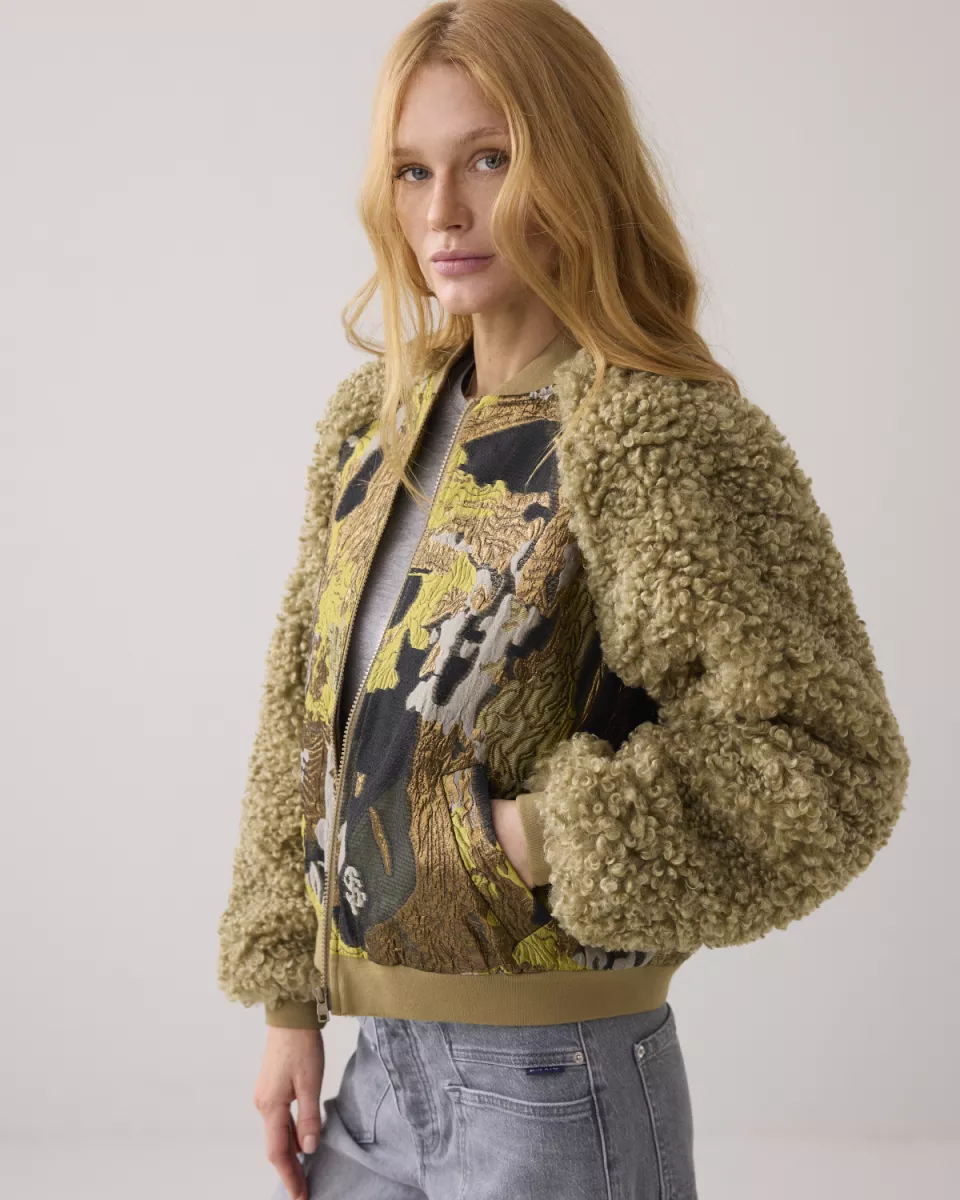 Summum-Jacket bomber jacquard teddy mix-1s1204-12298-616 Green Lentil-LEGERGROEN