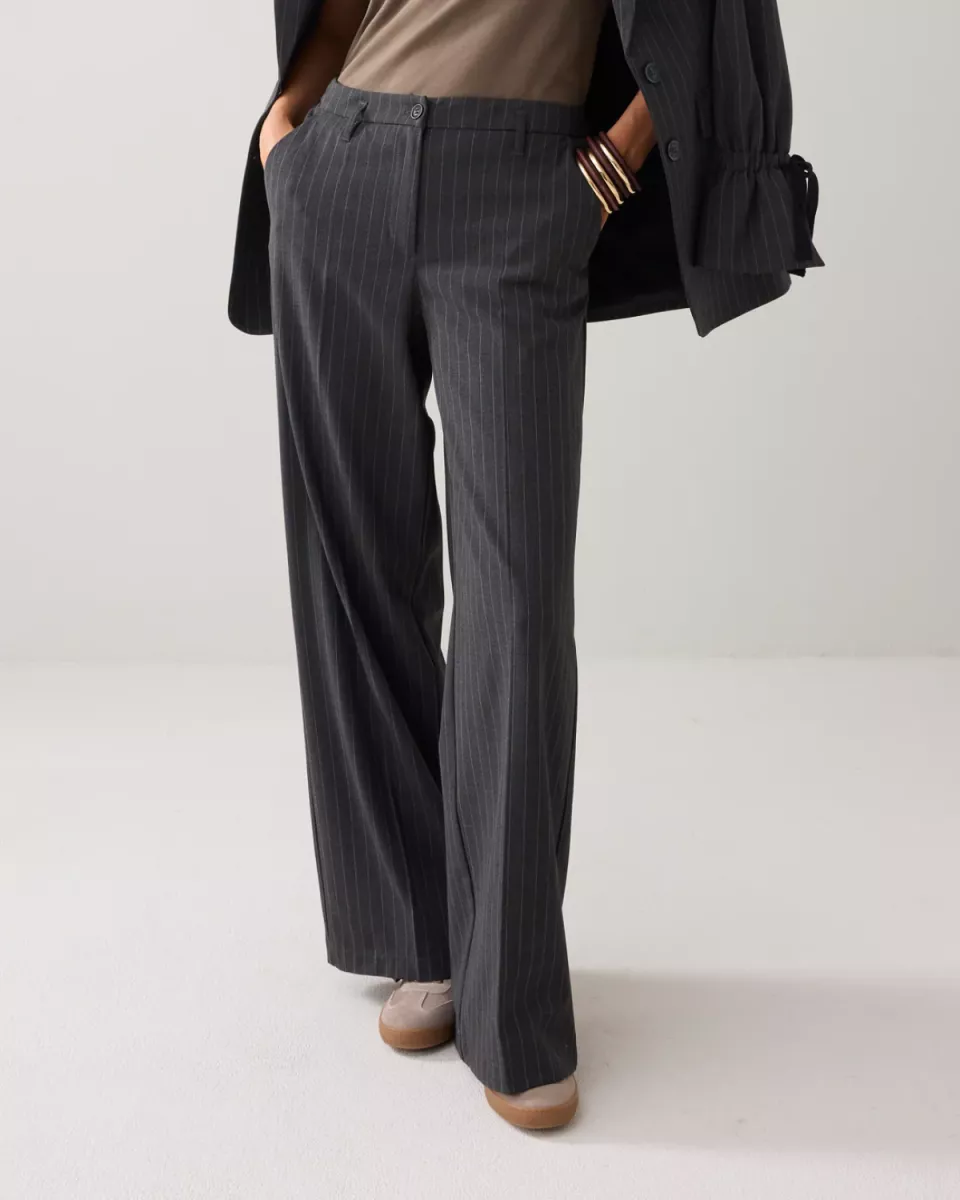 Summum-Trousers wide leg pinstripe-4s2905-12258-860 Anthracite-ANTRACIET