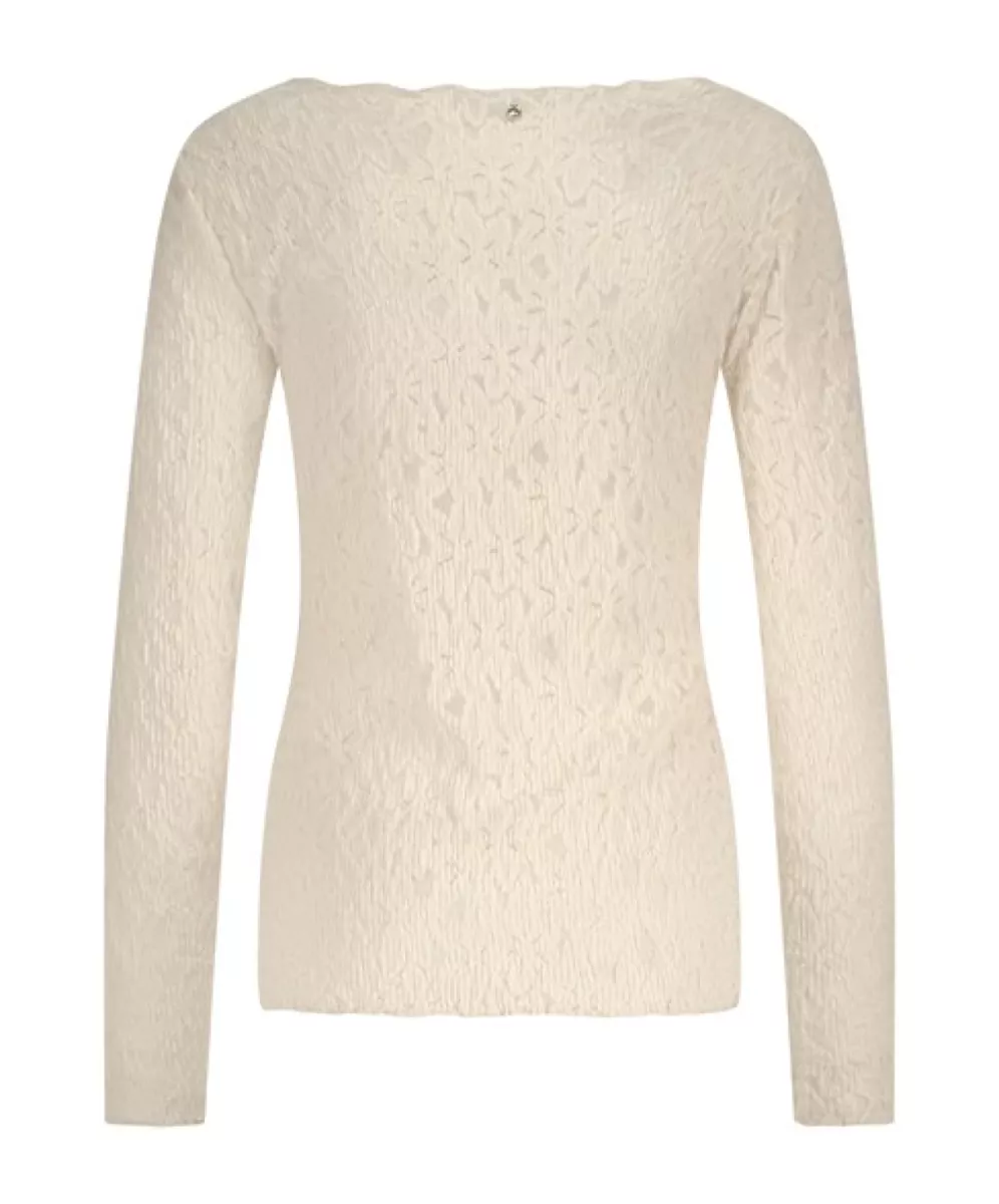 TRAMONTANA-Brushed stretch lace top-C42-17-401-006800 Stone-STONE