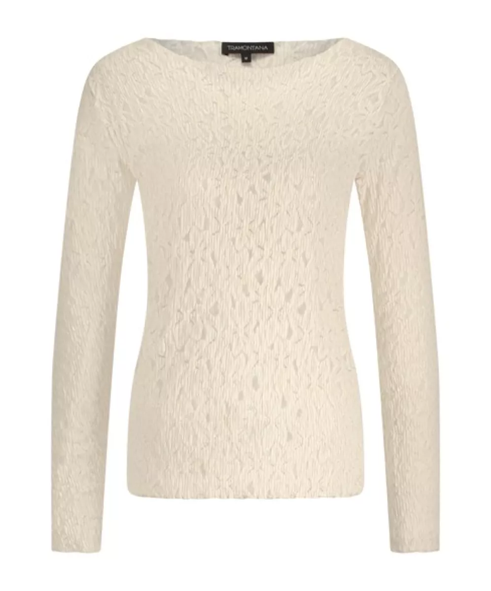 TRAMONTANA-Brushed stretch lace top-C42-17-401-006800 Stone-STONE