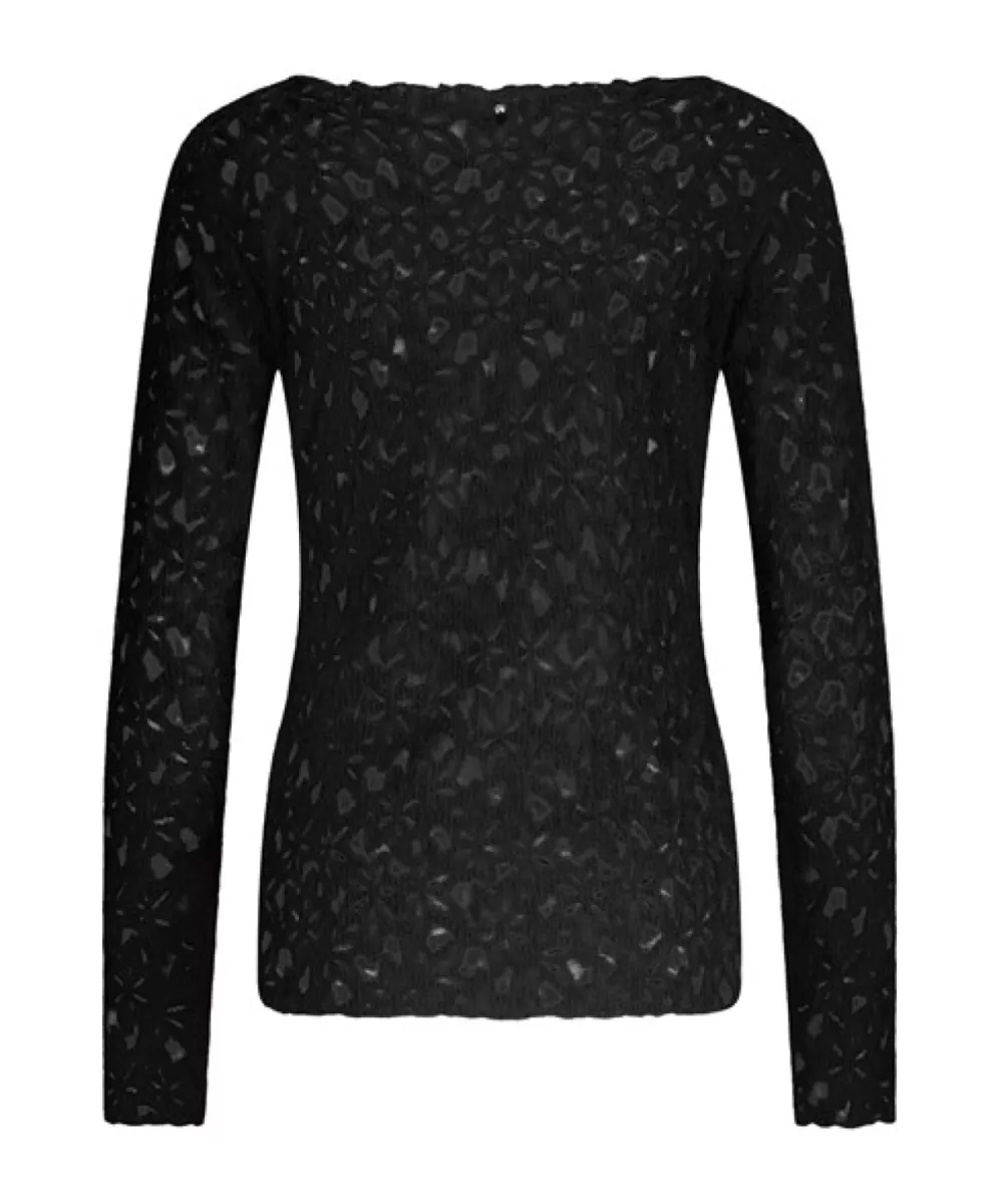 TRAMONTANA-Brushed stretch lace top-C42-17-401-009000 Black-ZWART