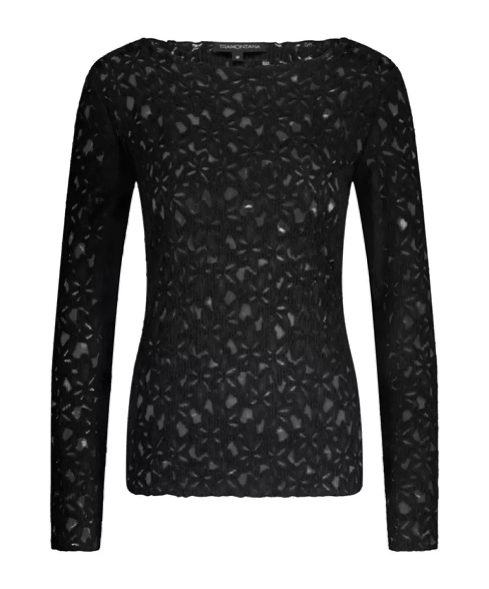 TRAMONTANA-Brushed stretch lace top-C42-17-401-009000 Black-ZWART