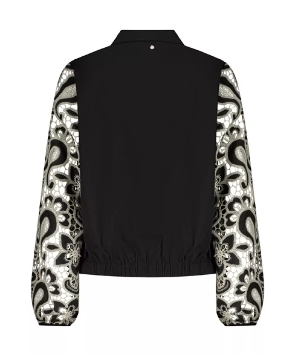 TRAMONTANA-Embroidered sleeve blouse-C24-17-401-009000 Black-BLACK