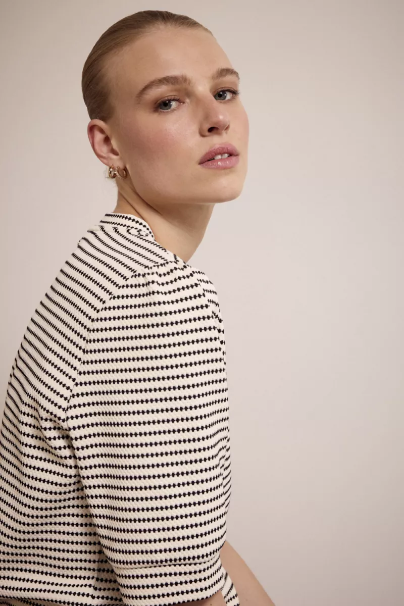 TRAMONTANA-Fancy striped top-C46-17-401-006801 Stone melange-DENIM