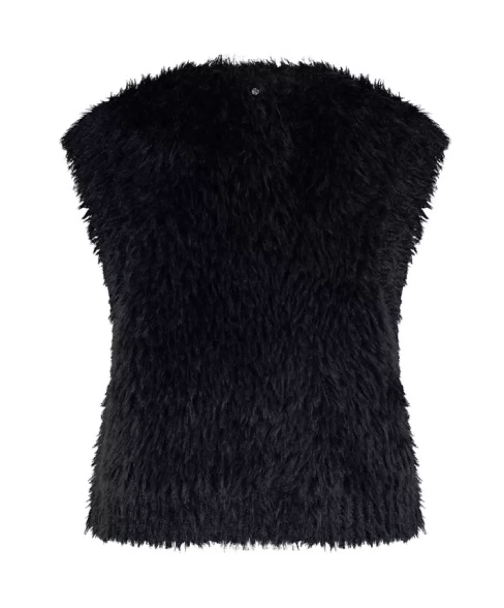 TRAMONTANA-Hairy yarn vest-O05-17-701-009000 Black-ZWART