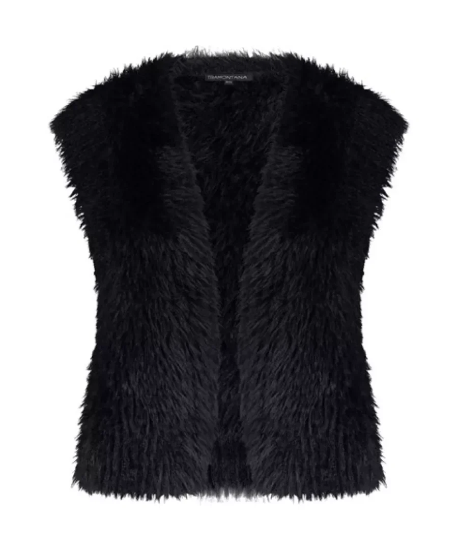 TRAMONTANA-Hairy yarn vest-O05-17-701-009000 Black-ZWART