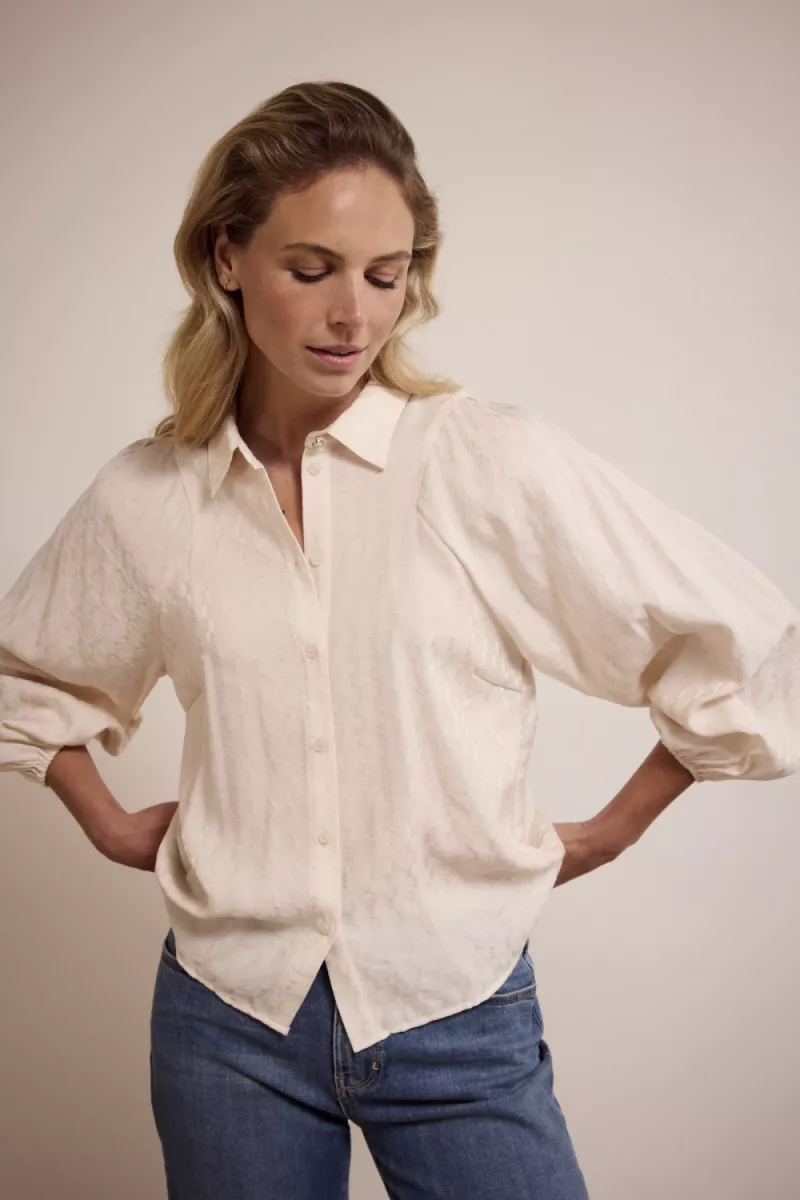 TRAMONTANA-Puff sleeved blouse-C19-17-301-006800 Stone-DENIM