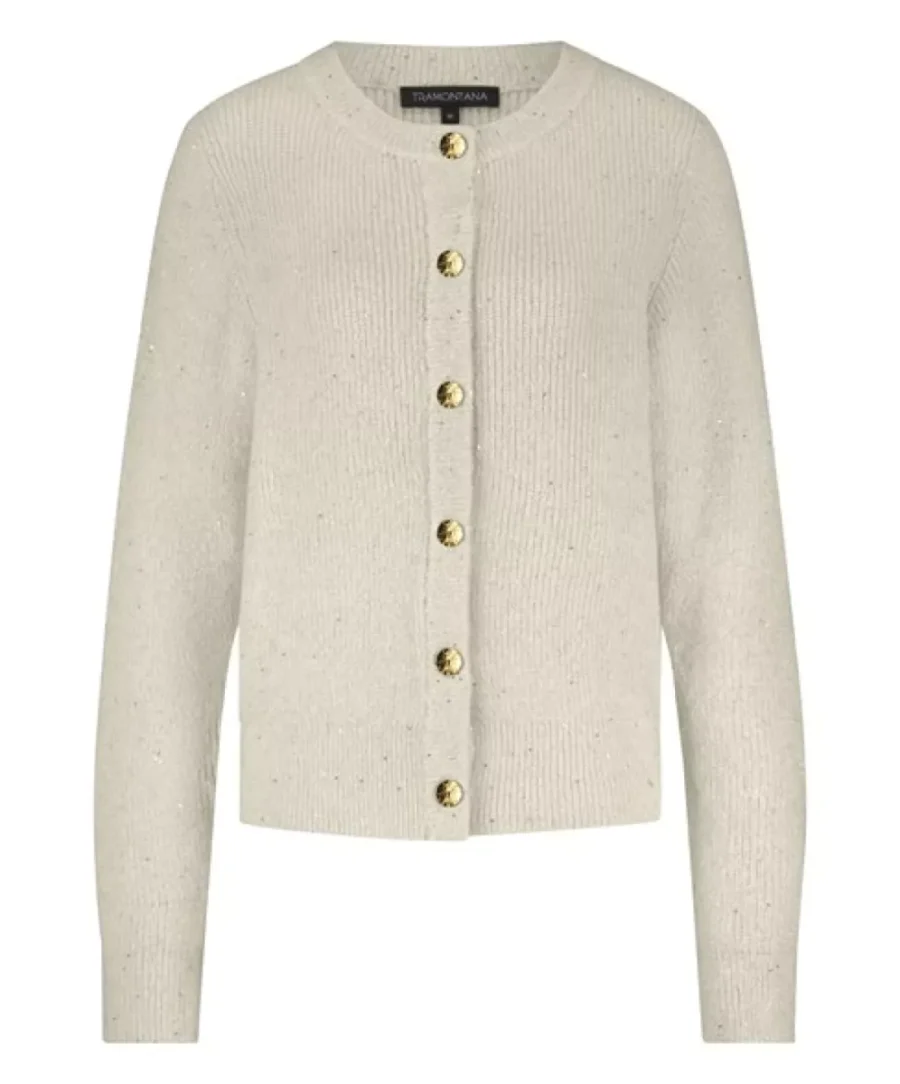 TRAMONTANA-Sequin cardigan-O02-17-701-006801 Stone melange-STONE