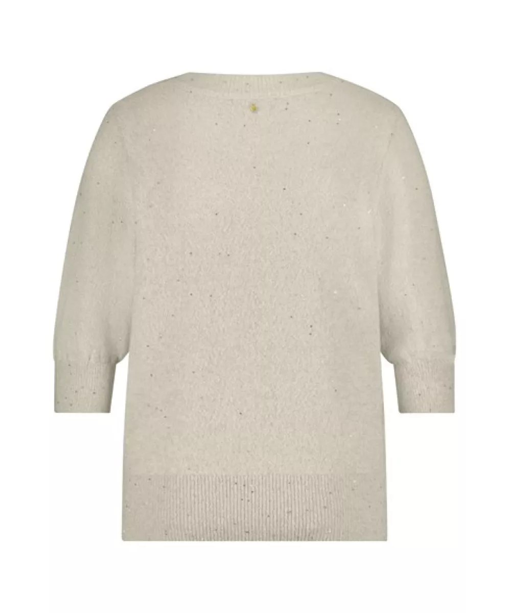 TRAMONTANA-Short sleeve sequin jumper-O02-17-601-006801 Stone melange-STONE