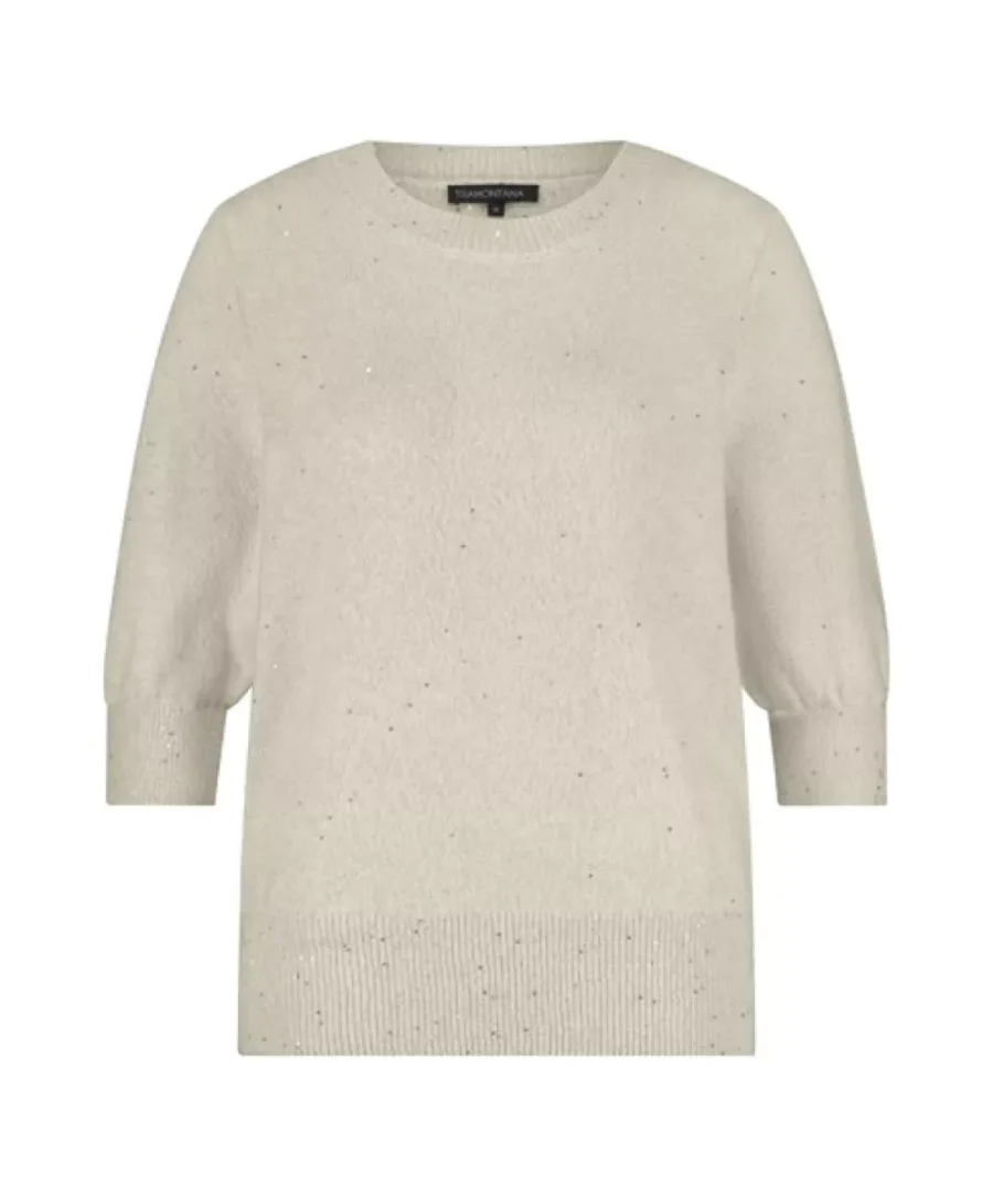 TRAMONTANA-Short sleeve sequin jumper-O02-17-601-006801 Stone melange-STONE