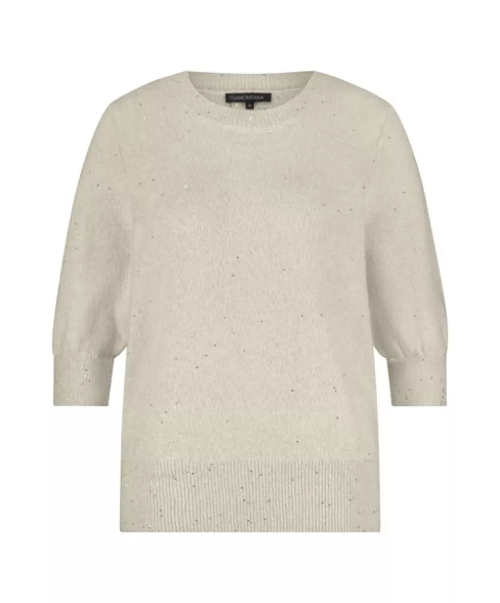 TRAMONTANA-Short sleeve sequin jumper-O02-17-601-006801 Stone melange-STONE