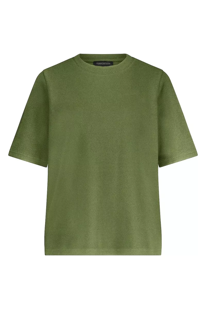 TRAMONTANA-Structured short sleeve top-E01-17-401-006501 Moss-MOSGROEN