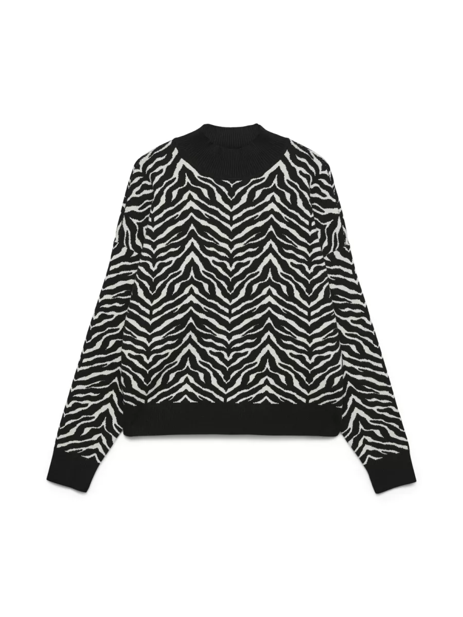 VERO MODA-VMARIA ART BATWING HIGHNECK PULLOVE-10314460-Black-BLACK