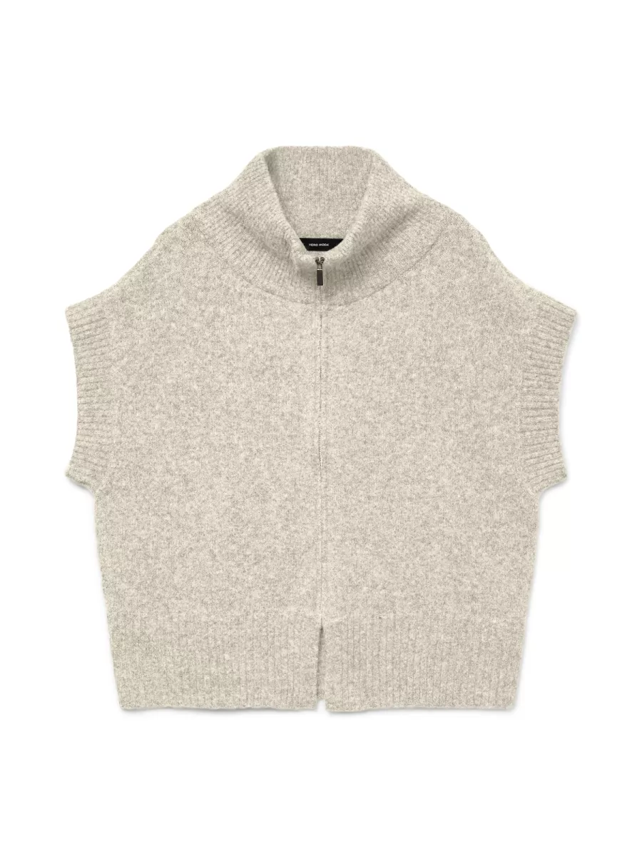 VERO MODA-VMBANG SL HIGHNECK ZIPPER VEST BOO-10331524-Birch-CREME