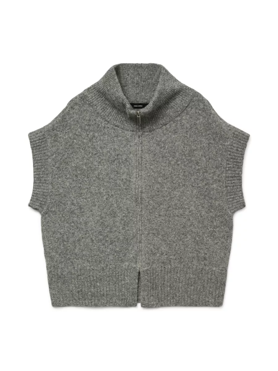 VERO MODA-VMBANG SL HIGHNECK ZIPPER VEST BOO-10331524-Medium Grey Melange-GRIJS MELEE