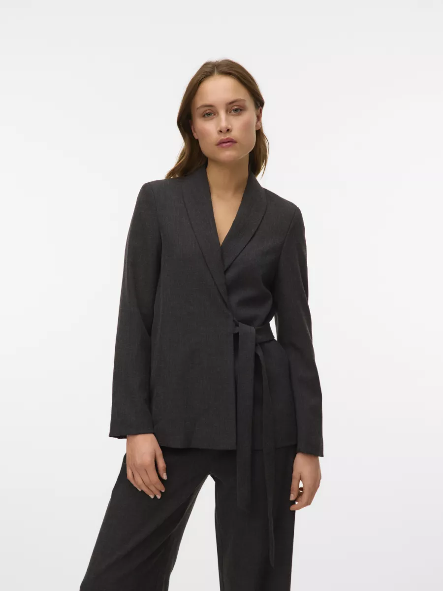 VERO MODA-VMBESTIE LS LOOSE STRAP BLAZER-10333972-Dark Grey Melange-DONKER GRIJS/GRAFIET