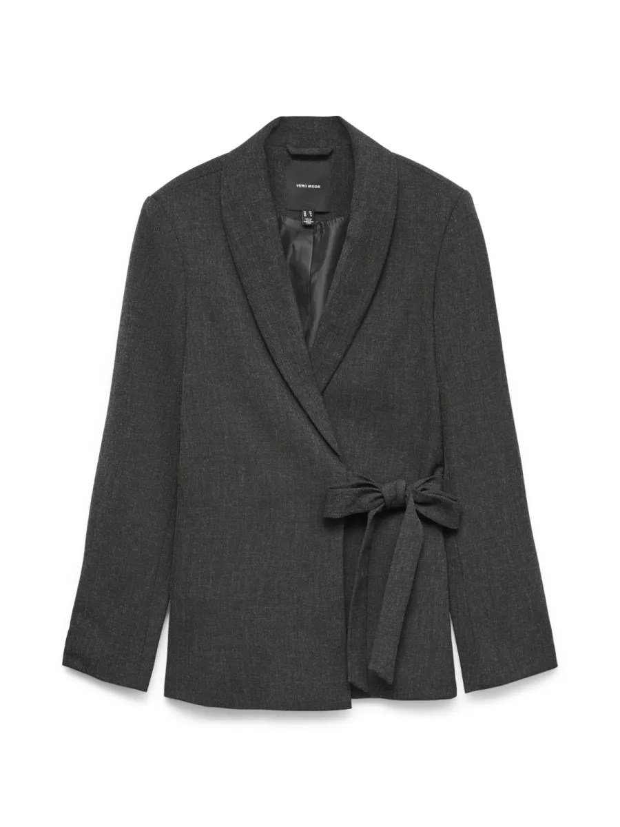 VERO MODA-VMBESTIE LS LOOSE STRAP BLAZER-10333972-Dark Grey Melange-DONKER GRIJS/GRAFIET