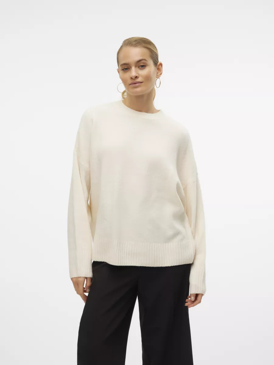 VERO MODA-VMBOOM LS O-NECK PULLOVER GA NOOS-10320463-Birch-CREME