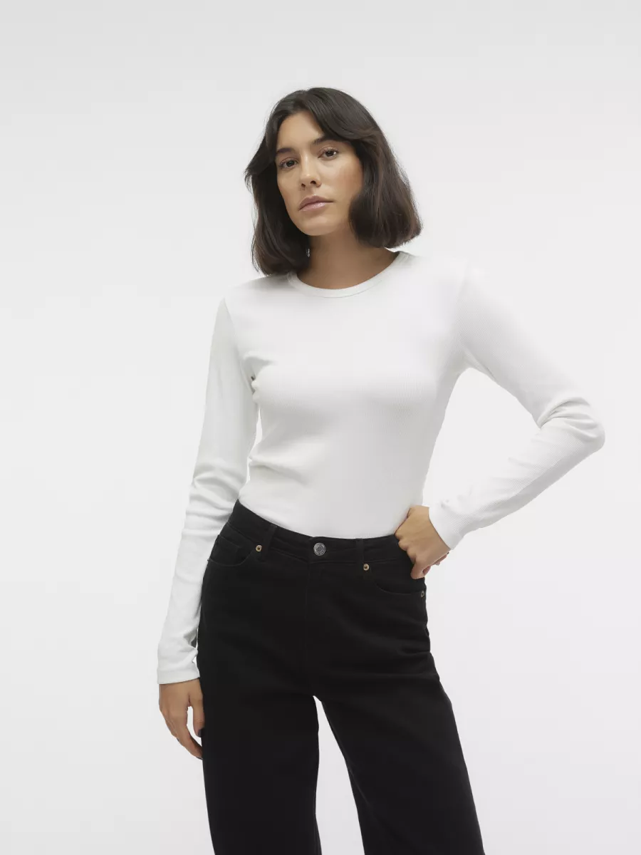 VERO MODA-VMCHLOE LS SHORT TOP GA JRS NOOS-10306897-Snow White-OFF WHITE