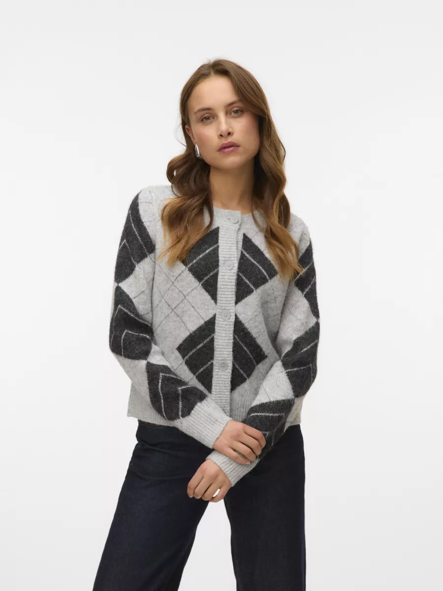 VERO MODA-VMDAE LS O-NECK CARDIGAN-10334877-Light Grey Melange-LICHT-/PAREL GRIJS